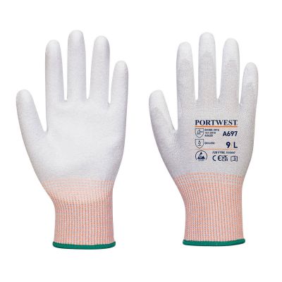 A697 LR13 ESD PU Palm Glove (Pk12) Grey/White XS 