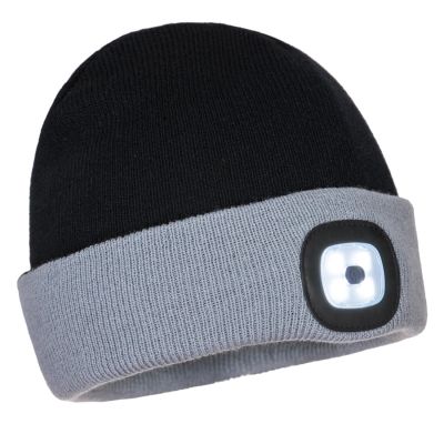 B034 Two Tone LED Rechargeable Beanie Black/Grey  