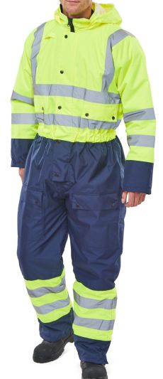 TWO TONE HIVIZ THERMAL WATERPROOF COVERALL SY/N MED