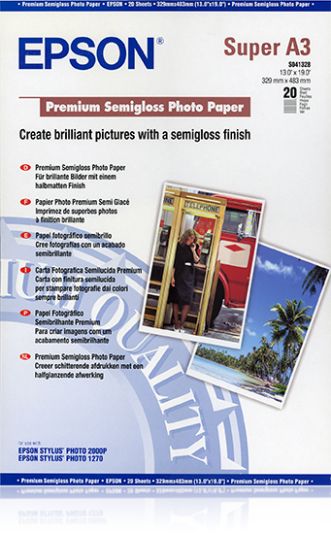 Epson Premium Semigloss Photo Paper, DIN A3+, 250g/m??, 20 Sheets