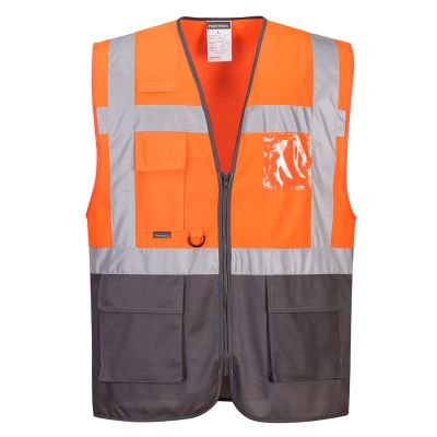 C476 Warsaw Hi-Vis Contrast Executive Vest  Orange/Grey XL Regular