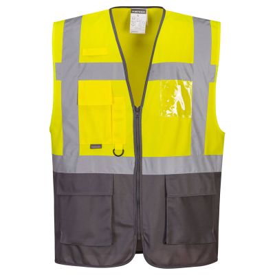 C476 Warsaw Hi-Vis Contrast Executive Vest  Yellow/Grey L Regular