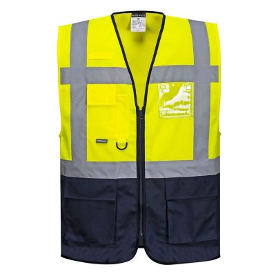 C476 Warsaw Hi-Vis Contrast Executive Vest  Yellow/Navy 5XL Regular