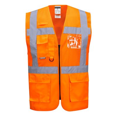 C496 Madrid Hi-Vis Half Mesh Executive Vest  Orange S Regular
