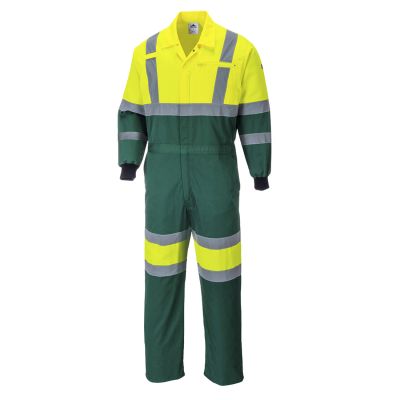 E052 Hi-Vis X Back Contrast Coverall Yellow/Green M R