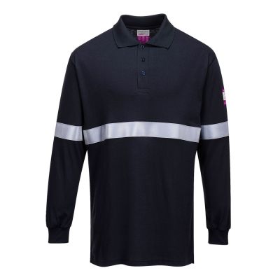 FR03 Flame Resistant Anti-Static Long Sleeve Polo Shirt with Reflective Tape Navy 4XL Regular