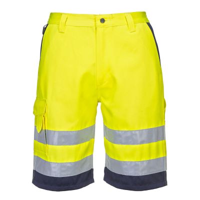 L043 Hi-Vis Lightweight Polycotton Shorts Yellow/Navy S Regular