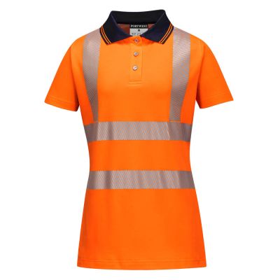 LW72 Hi-Vis Women's Cotton Comfort Pro Polo Shirt S/S  Orange/Black L Regular