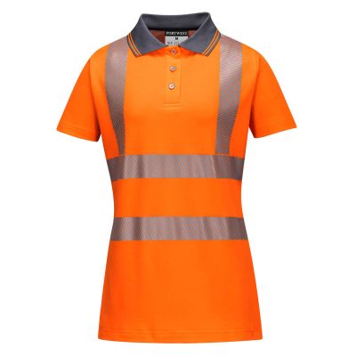 LW72 Hi-Vis Women's Cotton Comfort Pro Polo Shirt S/S  Orange/Grey L Regular