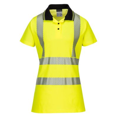LW72 Hi-Vis Women's Cotton Comfort Pro Polo Shirt S/S  Yellow/Black L Regular