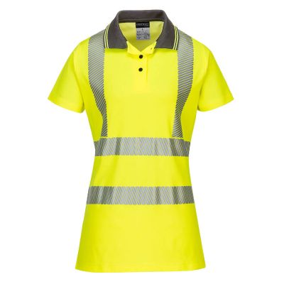 LW72 Hi-Vis Women's Cotton Comfort Pro Polo Shirt S/S  Yellow/Grey L Regular