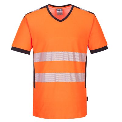 PW310 PW3 Hi-Vis V-Neck Mesh Insert T-Shirt S/S  Orange/Black 4XL Regular
