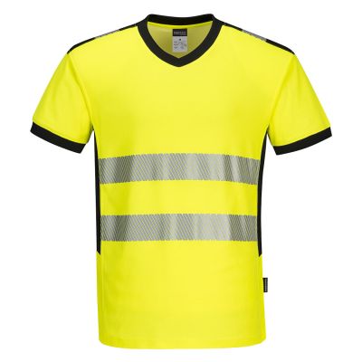 PW310 PW3 Hi-Vis V-Neck Mesh Insert T-Shirt S/S  Yellow/Black L Regular