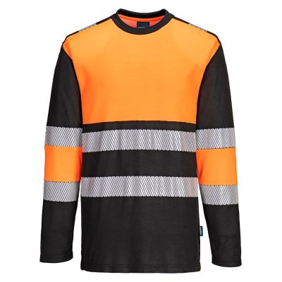 PW312 PW3 Hi-Vis Cotton Comfort Class 1 T-Shirt L/S  Orange/Black 4XL Regular