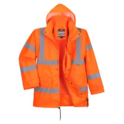 RT63 Hi-Vis Breathable Interactive Rain Traffic Jacket Orange XL Regular
