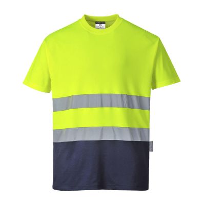 S173 Hi-Vis Cotton Comfort Contrast T-Shirt S/S  Yellow/Navy 4XL Regular