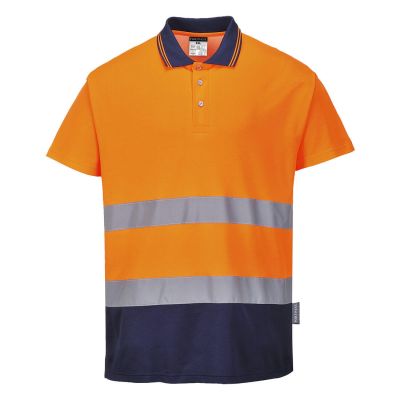 S174 Hi-Vis Cotton Comfort Contrast Polo Shirt S/S  Orange/Navy S Regular