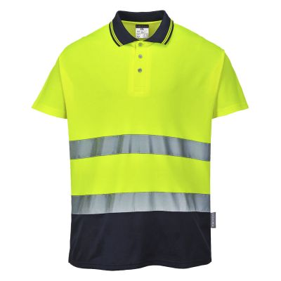 S174 Hi-Vis Cotton Comfort Contrast Polo Shirt S/S  Yellow/Navy 4XL Regular