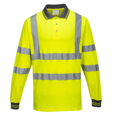 S271 Hi-Vis Cotton Comfort Polo Shirt L/S  Yellow M Regular