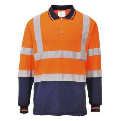S279 Hi-Vis Contrast Polo Shirt L/S  Orange/Navy 4XL Regular