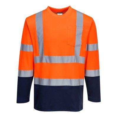S280 Hi-Vis Cotton Comfort Contrast T-Shirt L/S  Orange/Navy S Regular