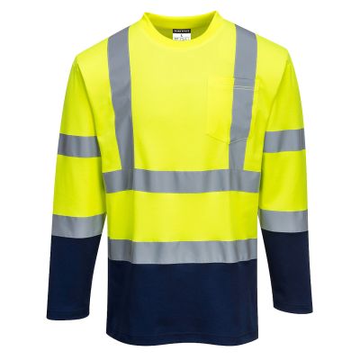 S280 Hi-Vis Cotton Comfort Contrast T-Shirt L/S  Yellow/Navy S Regular