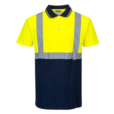 S479 Hi-Vis Contrast Polo Shirt S/S  Yellow/Navy 4XL Regular