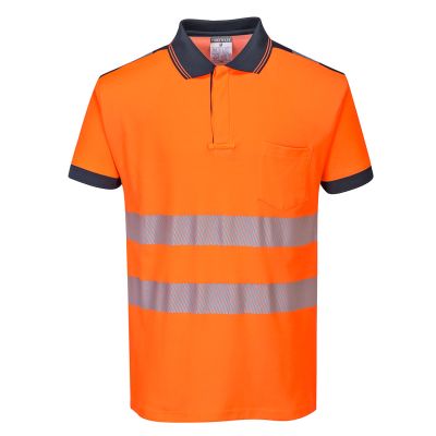 T180 PW3 Hi-Vis Cotton Comfort Polo Shirt S/S  Orange/Navy S Regular
