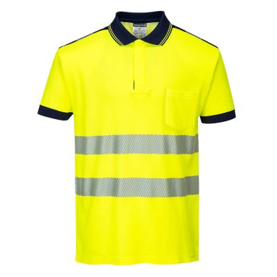 T180 PW3 Hi-Vis Cotton Comfort Polo Shirt S/S  Yellow/Navy M Regular