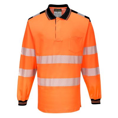 T184 PW3 Hi-Vis Cotton Comfort Polo Shirt L/S  Orange/Black 5XL Regular