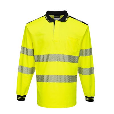 T184 PW3 Hi-Vis Cotton Comfort Polo Shirt L/S  Yellow/Black 4XL Regular