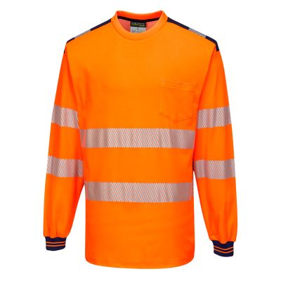 T185 PW3 Hi-Vis Cotton Comfort T-Shirt L/S  Orange/Navy S Regular