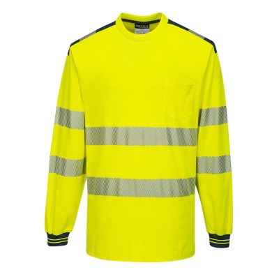 T185 PW3 Hi-Vis Cotton Comfort T-Shirt L/S  Yellow/Navy 4XL Regular