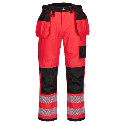 T501 PW3 Hi-Vis Holster Pocket Work Trousers Red/Black 28 Regular